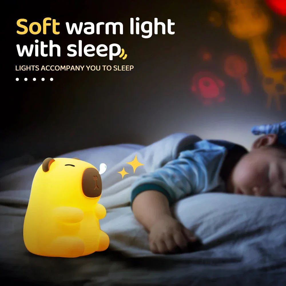 Silicone Capybara Night Light - Dimmable Warm White & RGB, Rechargeable