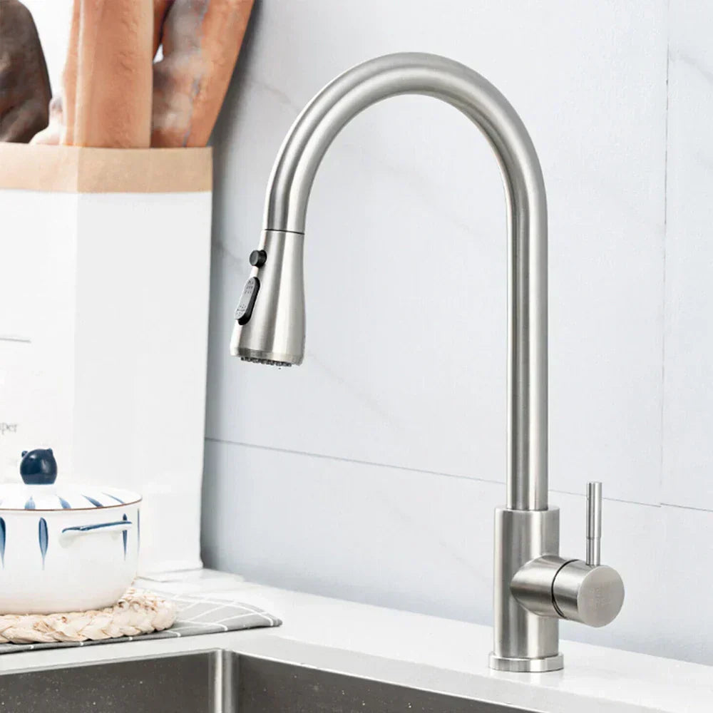 Stainless Steel Single Handle Pull-Out Kitchen Faucet