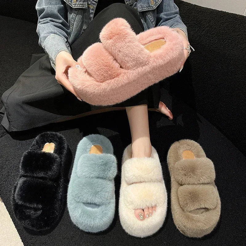 Soft Plush High Heel Slippers for Women