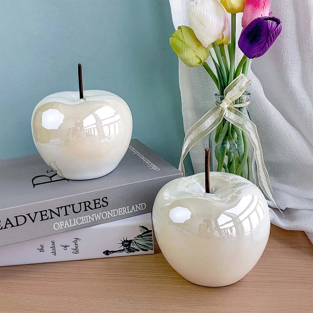 Translucent Apple Nightstand Lamp - Ceramic Table Lamp with LED Bulb