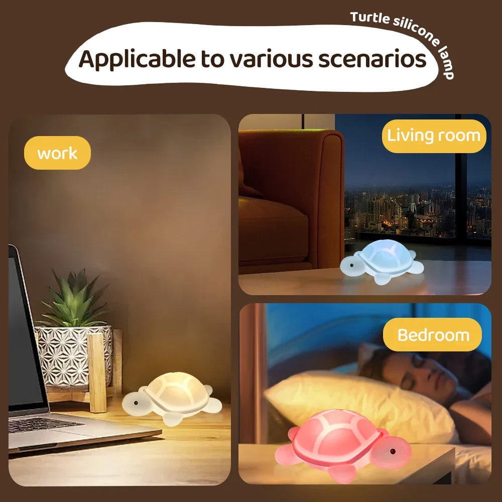 Cute Turtle LED Night Light - Soft Silicone, Color Changing, USB-C Rechargeable