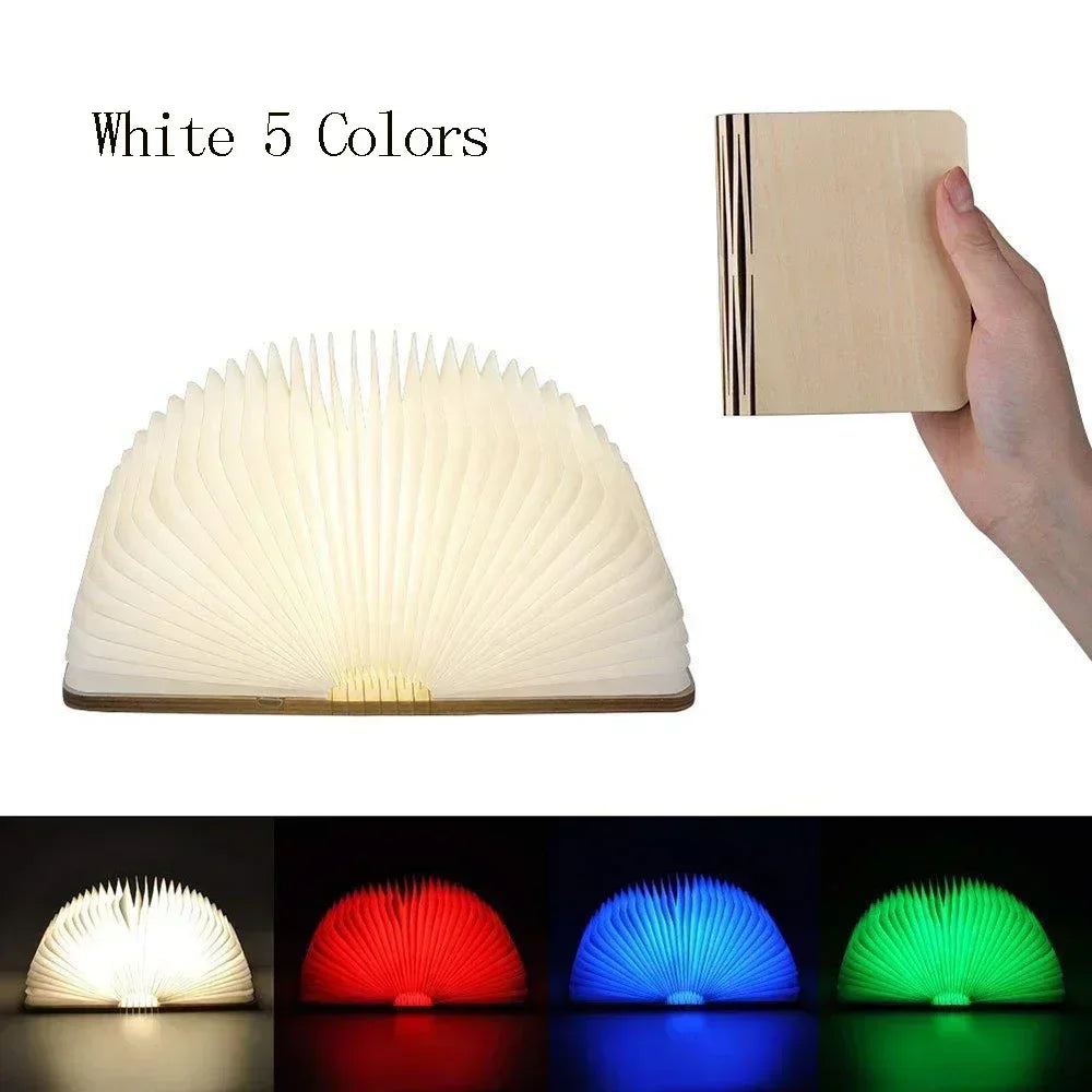 3D Folding Wooden LED Book Light with 7-Color Options