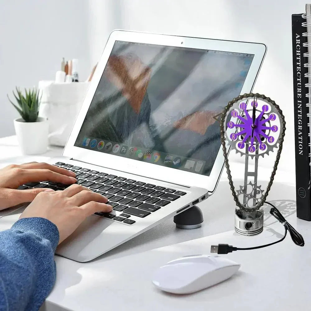 Silent Rotating Chain Clock - Modern Metal Design