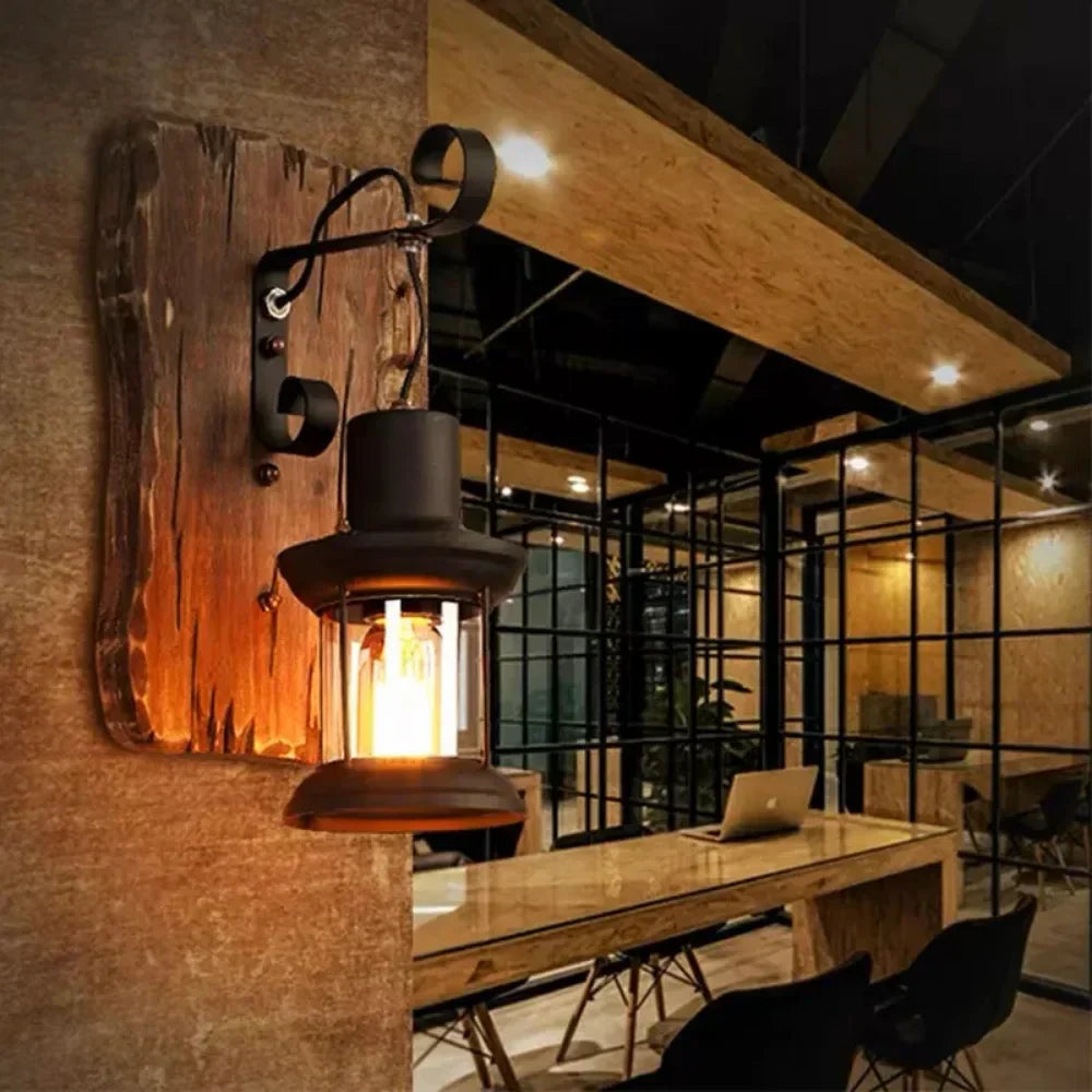 Vintage Industrial Wall Lamp with Metal Cage Design