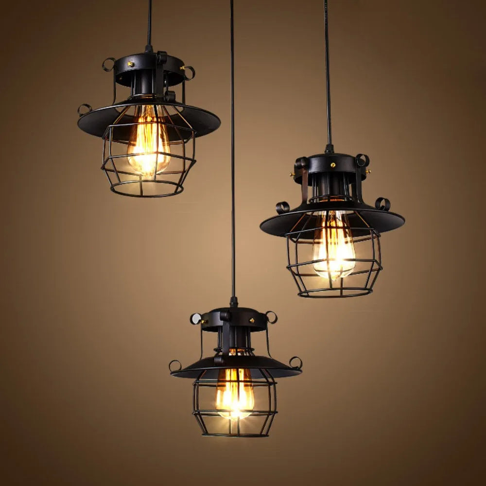 Dimmable Retro Industrial Pendant Light in Black