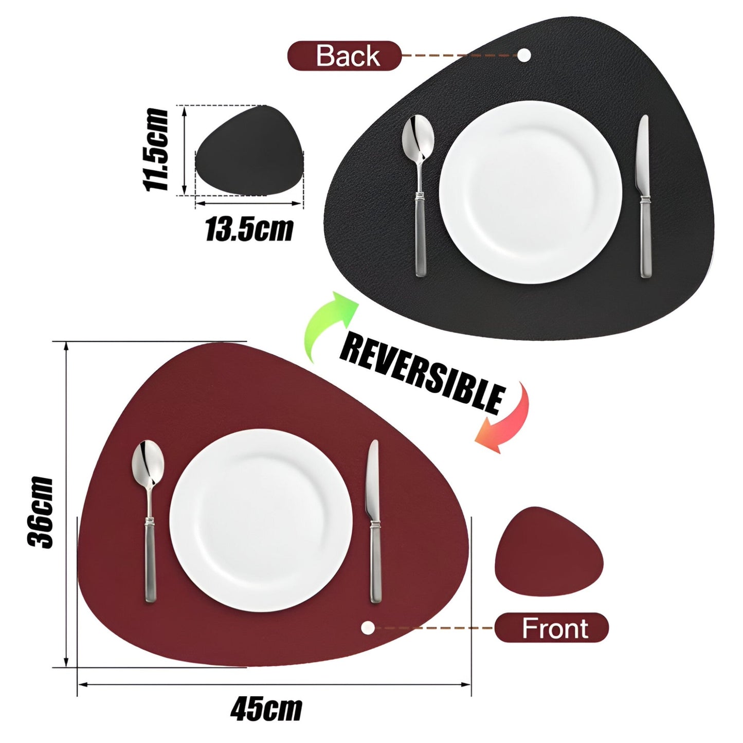 Reversible Oval Placemats with Coasters - Elegant Heat-Resistant Dining Mats