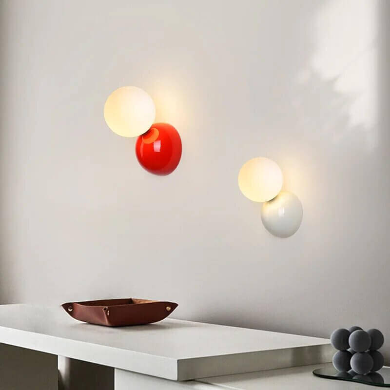 70s Retro Wall Light with Frosted Glass Orb in 3 Colors