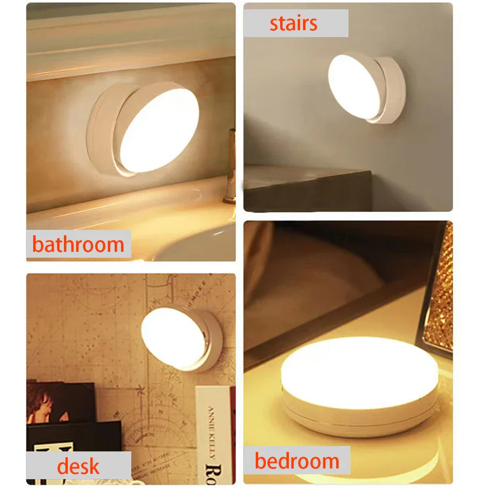 Rechargeable Motion Sensor LED Night Light with 360° Rotation and Magnetic Base