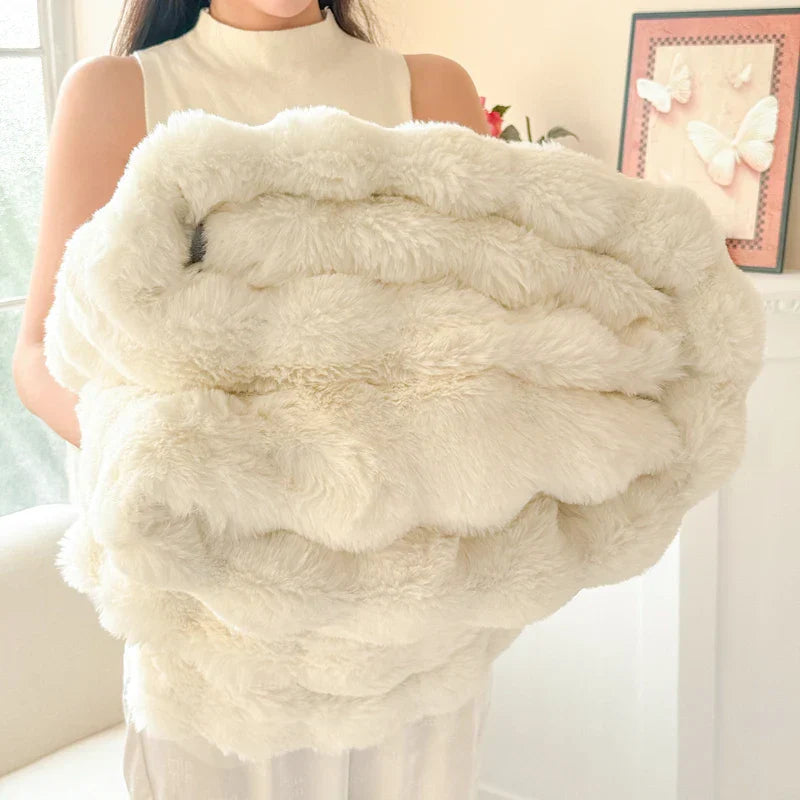 Extra Thick Faux Fur Throw Blanket - Oversized Double-Layer Design