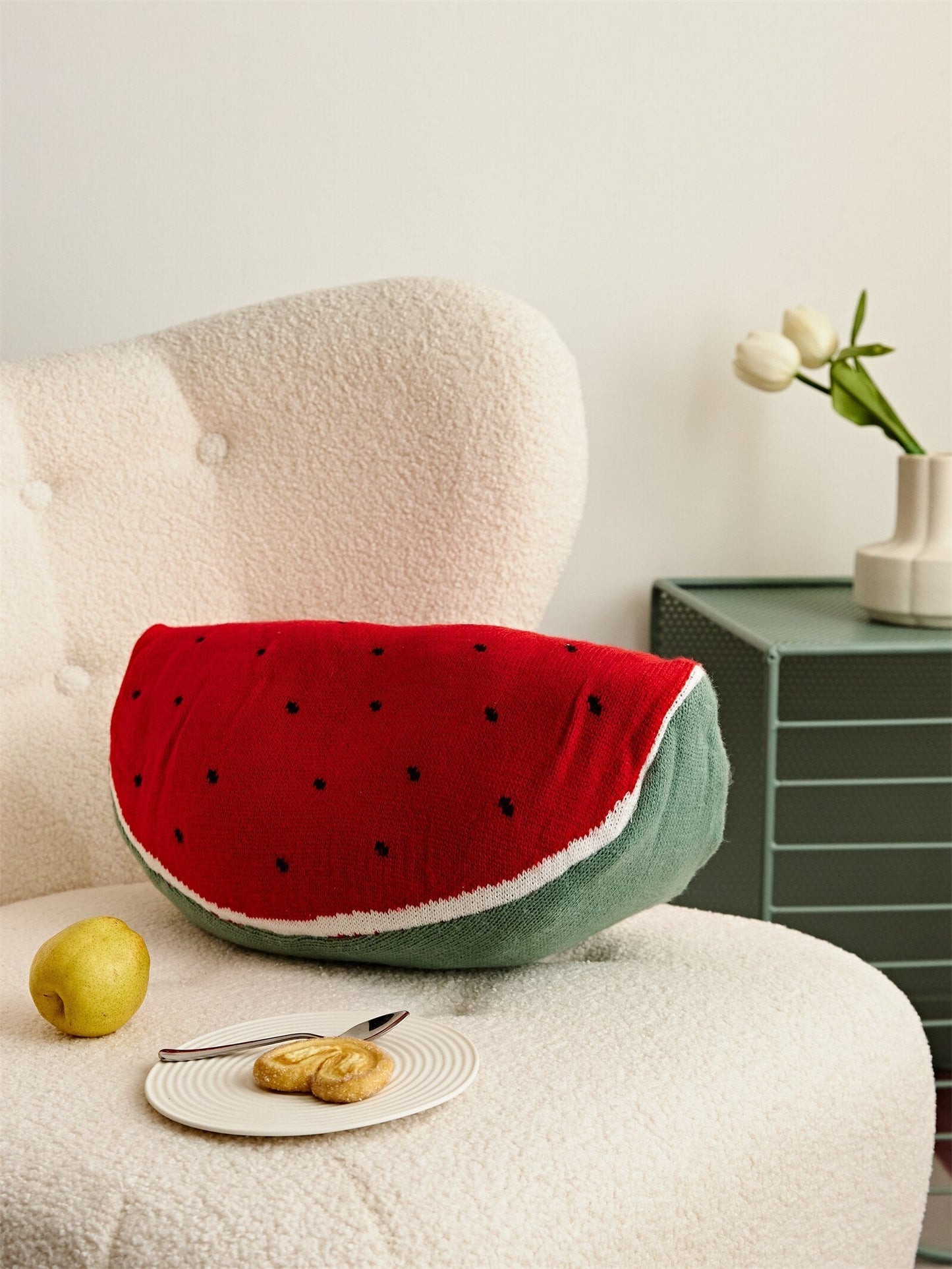 Fruit-Themed Knitted Cushion 8 x 16 Inch