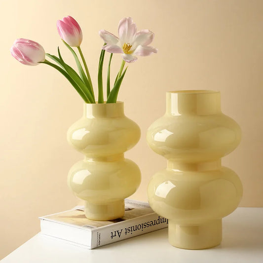 Chubby Two-Stage Yellow Glass Vase