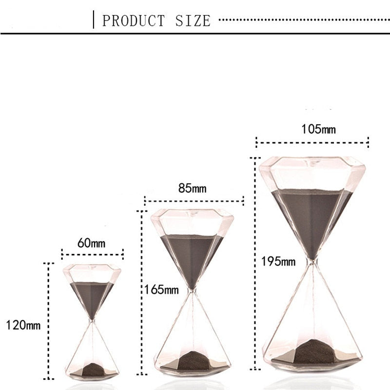 Diamond-Shaped Glass Hourglass with Colorful Sand - 5 to 60 Minute Timer