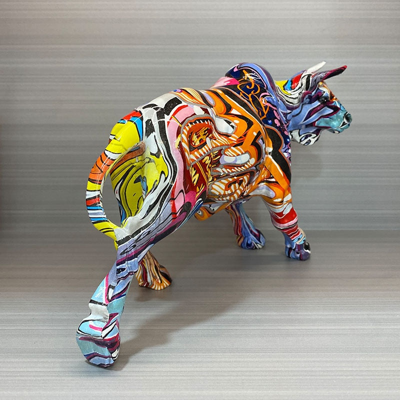 Graffiti Bull Figure Statue - Colorful Desk Ornament for Home and Office