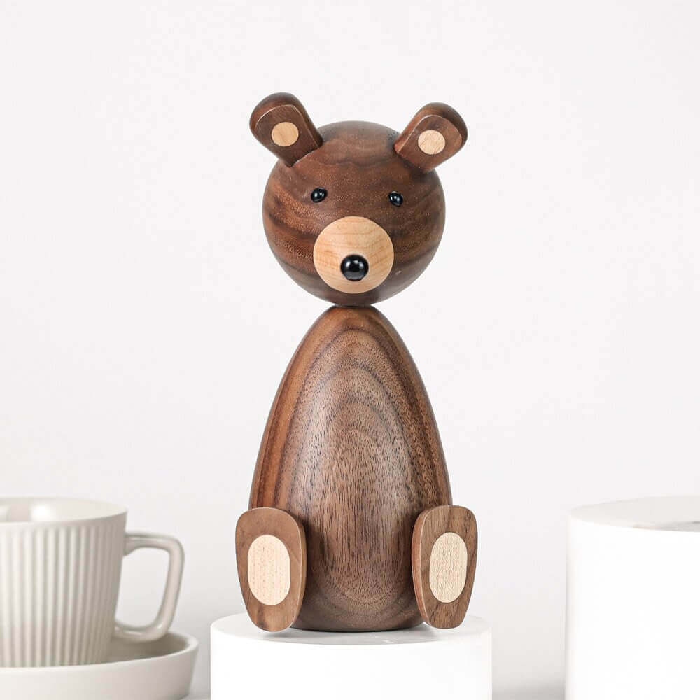 Danish Wooden Brown Bear Family Ornaments in Walnut and Beech