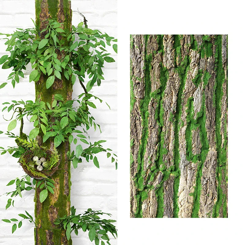 DIY Green Bark Wall Decoration with Silk Plant Branch