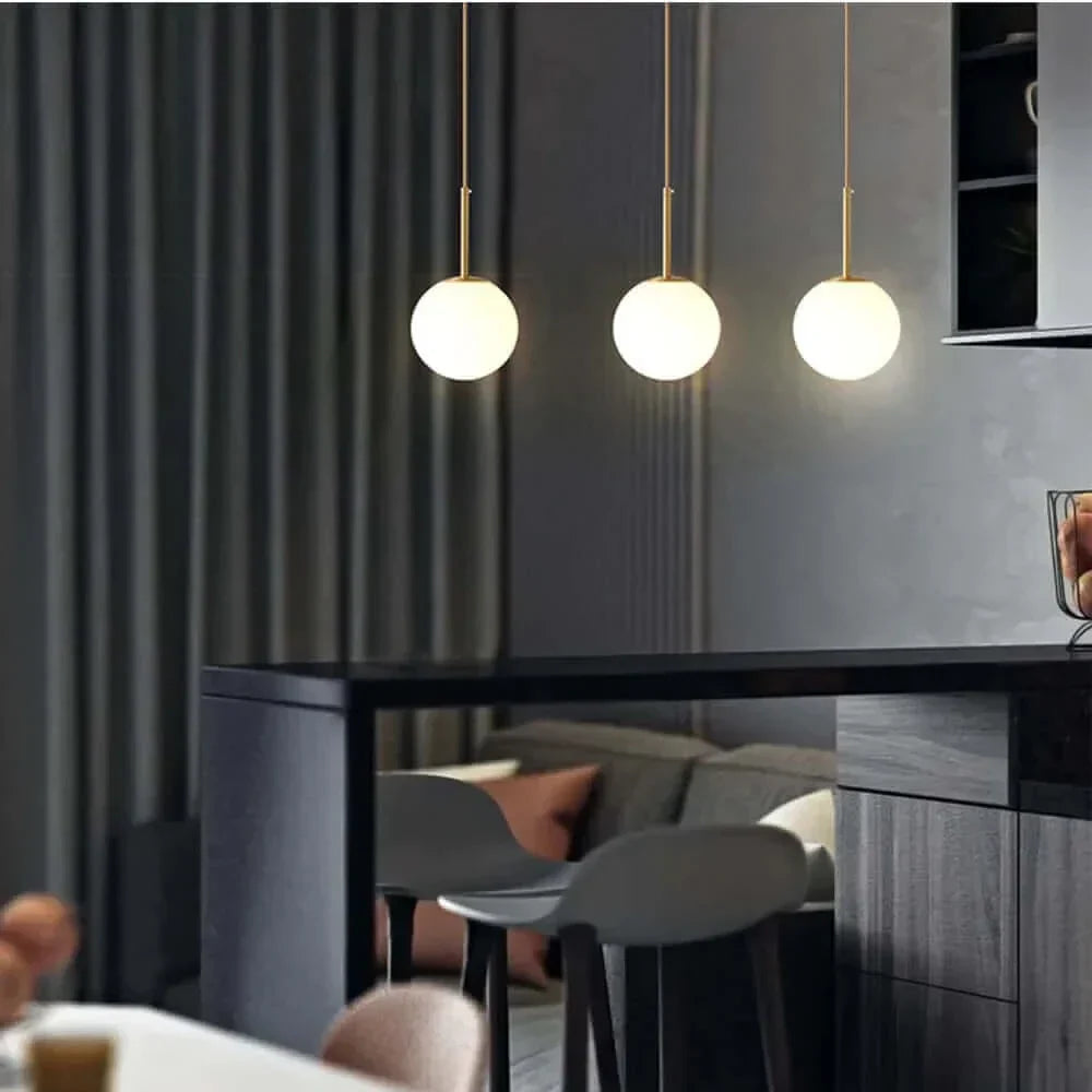 Mid-Century Modern Glass Ball Pendant Light with White Shade