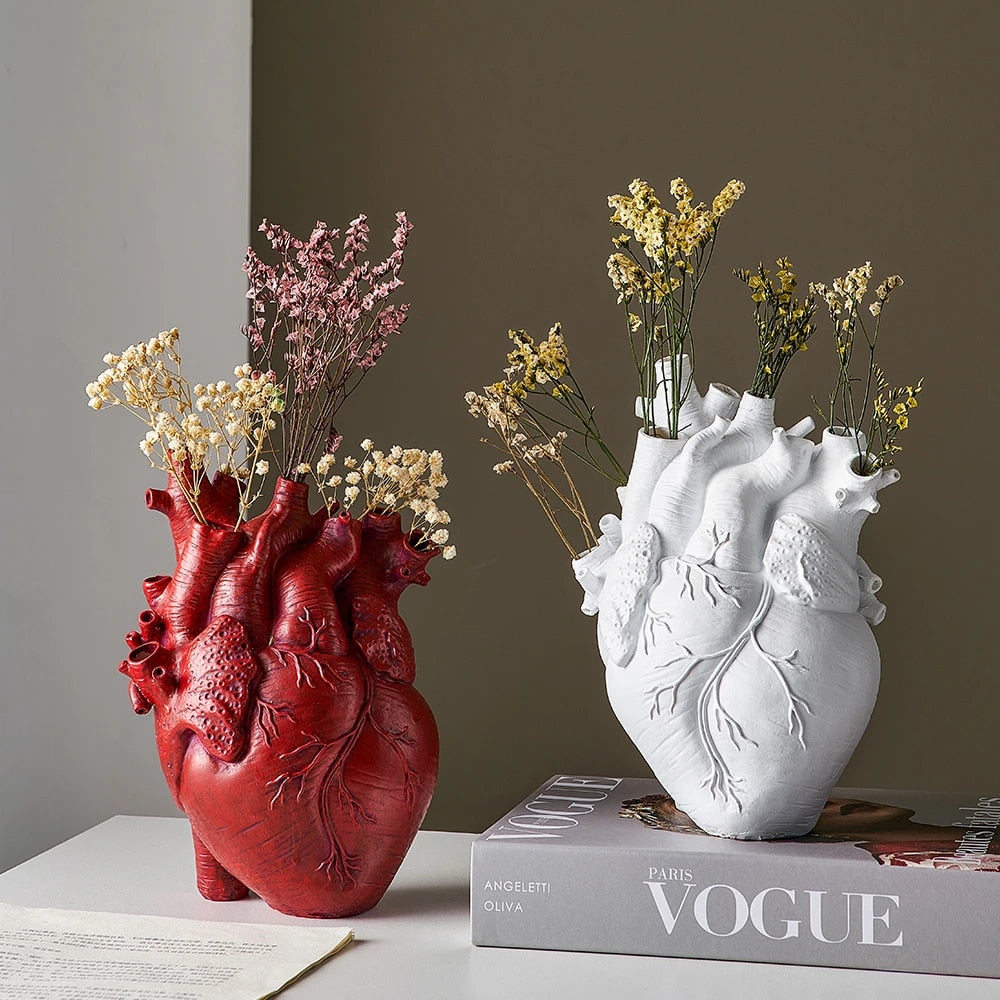 Heart-Shaped Ceramic Vase with Dried Flora