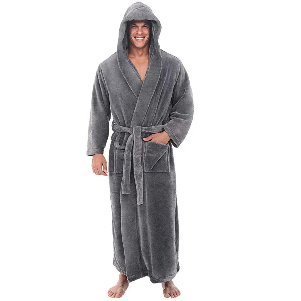 Hooded Plush Bathrobe for Men - Cozy and Warm