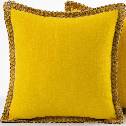 French-Inspired Colorful Linen Pillow Covers with Braid Trim