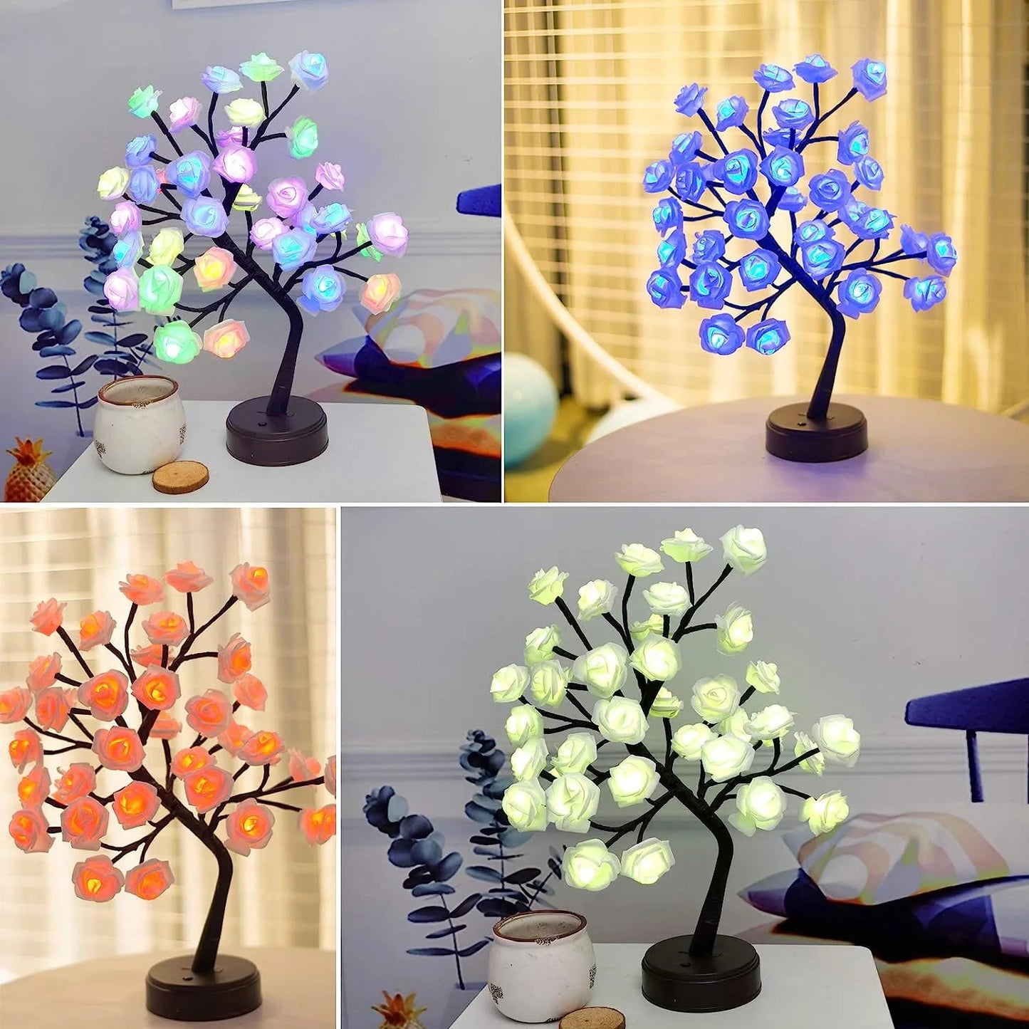 Pink Rose LED Table Lamp with USB and Battery Power