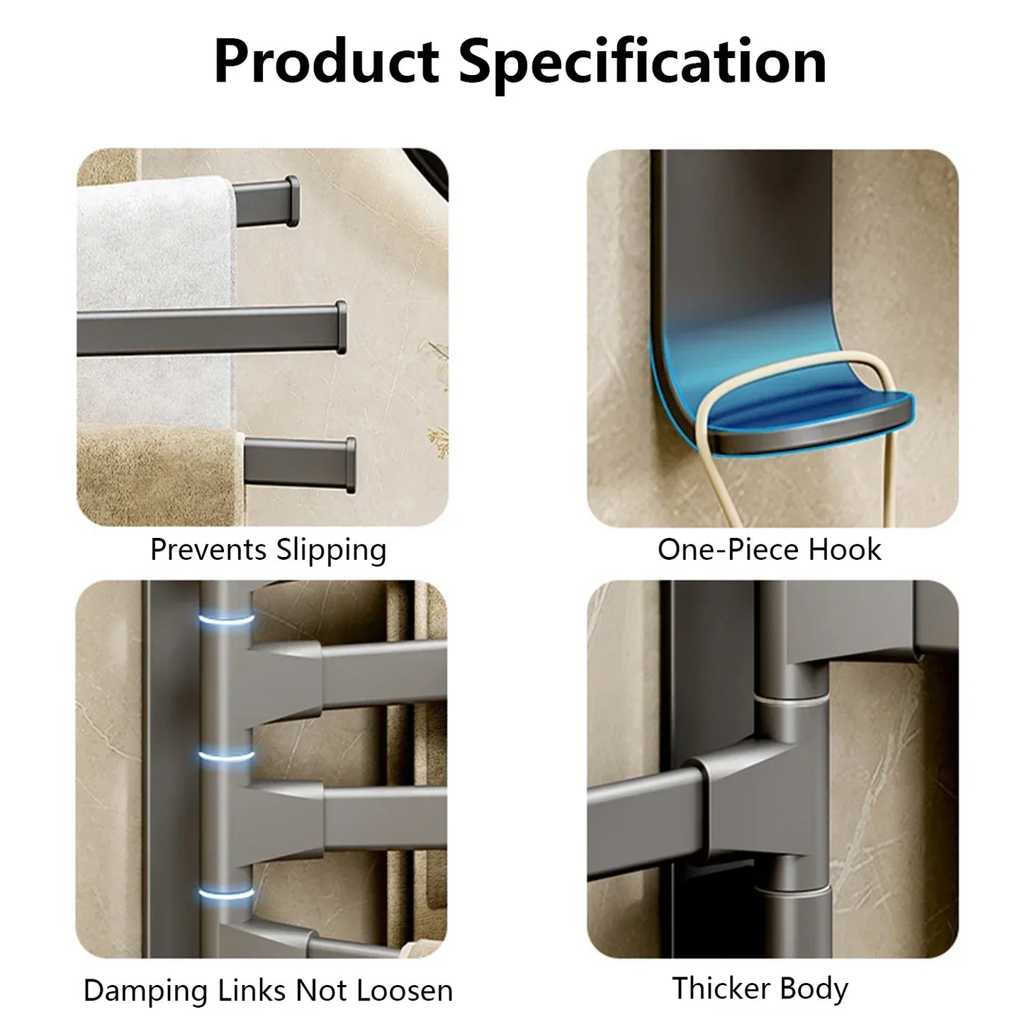 Rotatable Aluminum Towel Holder with Adjustable Bars