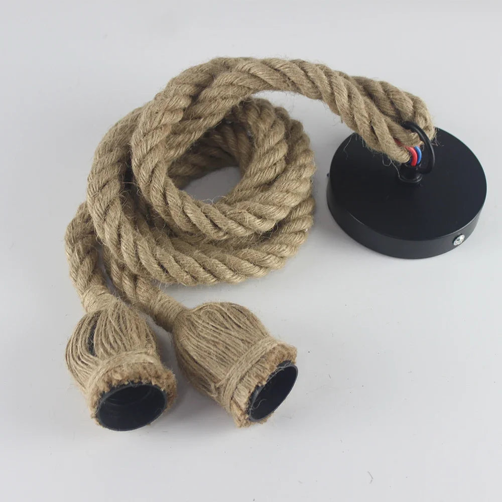 Vintage Hemp Rope Pendant Light with Adjustable Lengths