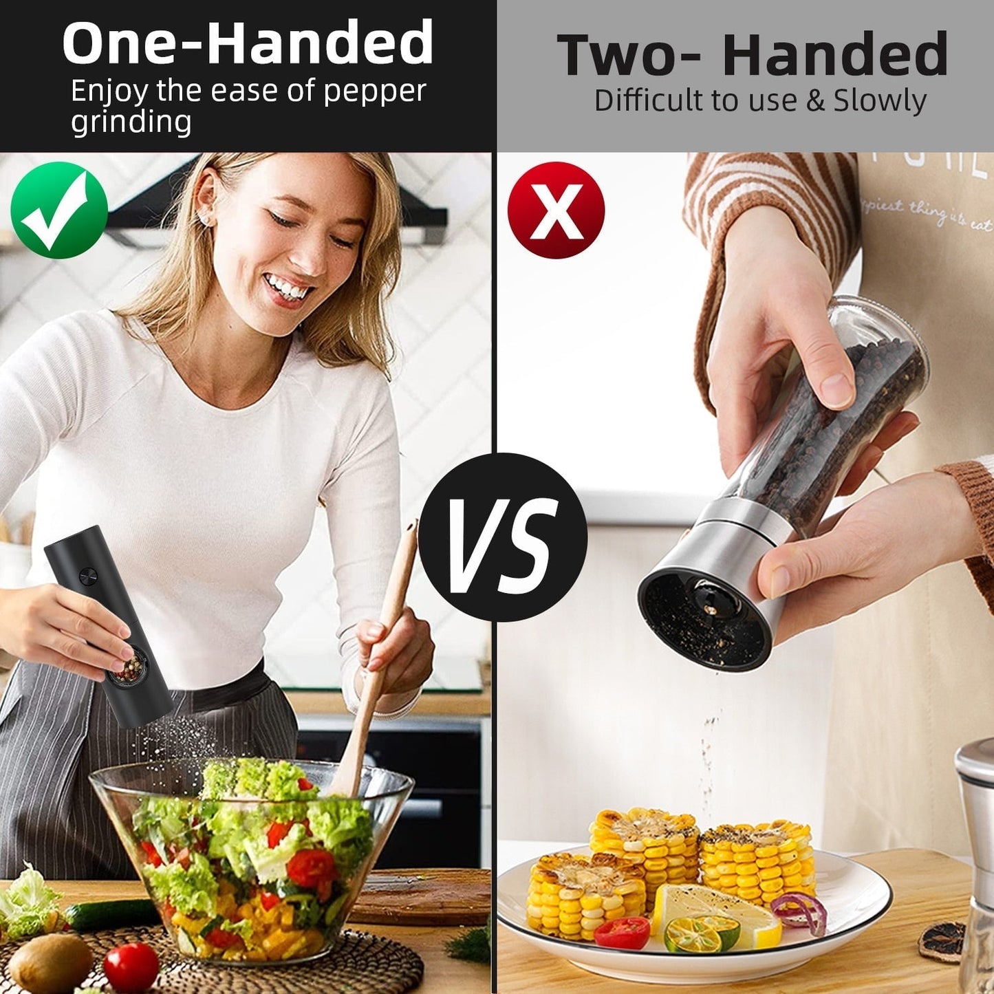 Electric Automatic Salt and Pepper Mill with LED Light and Adjustable Grind
