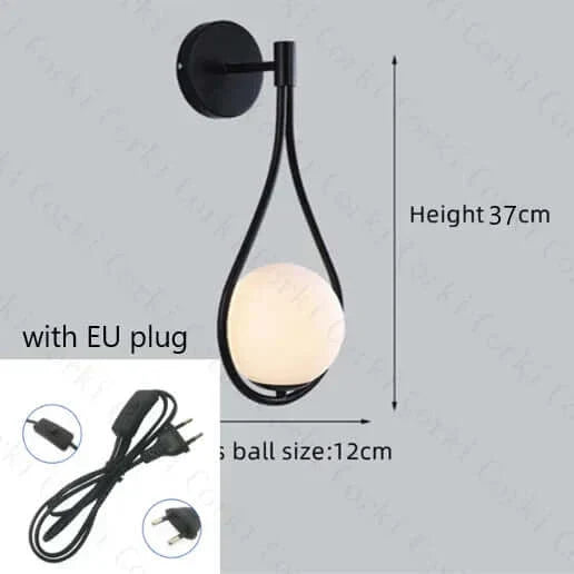 Contemporary Glass Orb Wall Light in Black or Gold