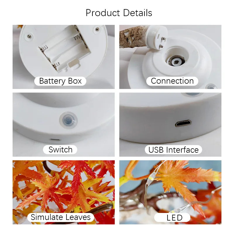 LED Maple Leaf Bonsai Tree Night Light Table Lamp
