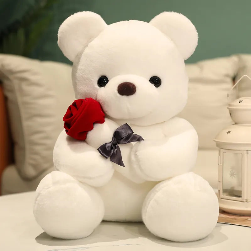 Teddy Bear with Artificial Rose - Romantic Gift for Valentine's Day