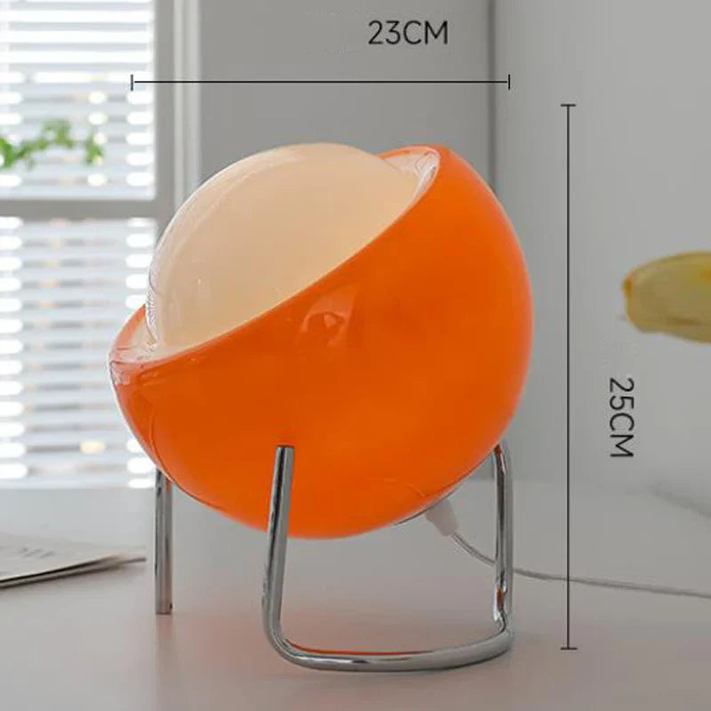 LED Table Lamp with Glass Shade in Beige or Orange - Retro Nordic Design, Stainless Steel Base, Dimmable