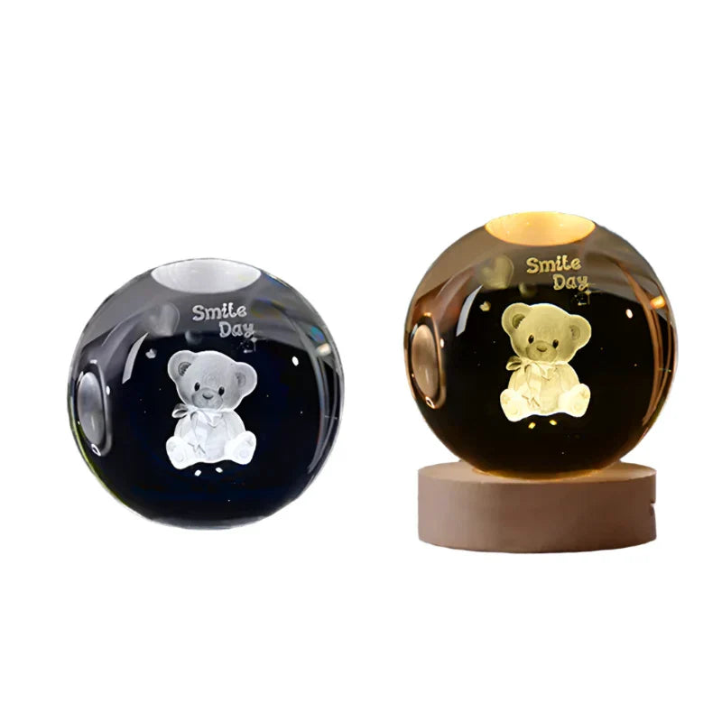 3D Crystal Starry Sky Projector Night Light with Wooden Base