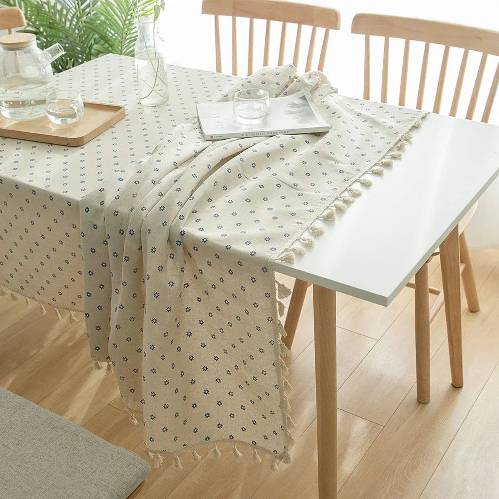 Cotton-Linen Daisy Tablecloth for Rustic Dining