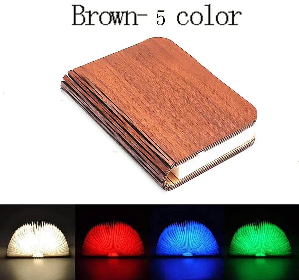 3D Folding Wooden LED Book Light with 7-Color Options