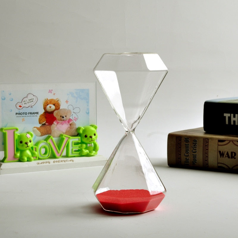 Diamond-Shaped Glass Hourglass with Colorful Sand - 5 to 60 Minute Timer