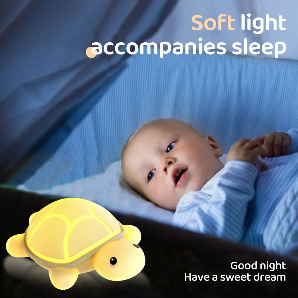Cute Turtle LED Night Light - Soft Silicone, Color Changing, USB-C Rechargeable