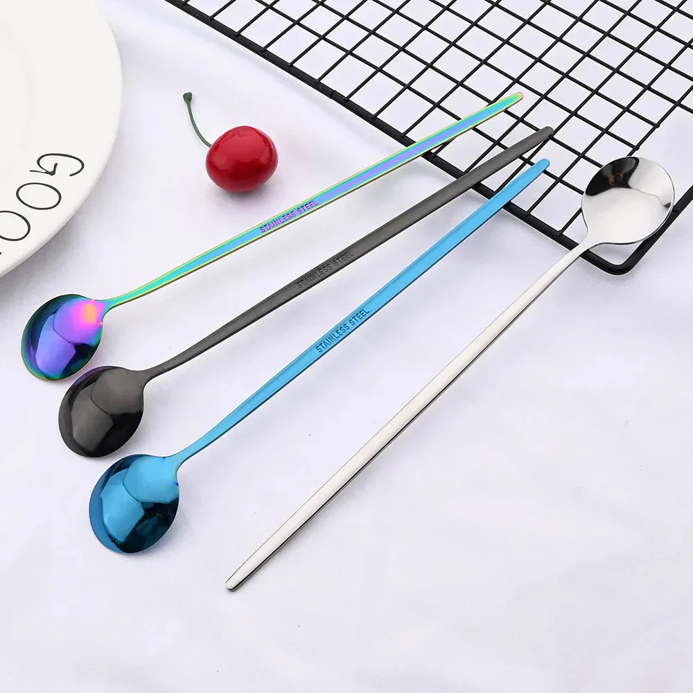 Golden Stainless Steel Long Handle Spoon Set for 6