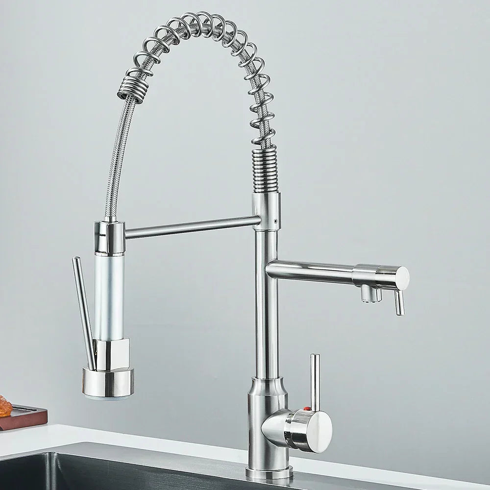 Stainless Steel Kitchen Faucet with Dual Outlet and Modern Design