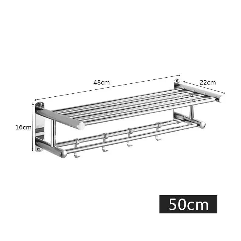 Stainless Steel Wall-Mounted Towel Rack with Shelf and Hanging Bar