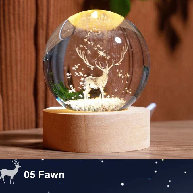 Milky Way Crystal Ball Night Light with Wooden Base
