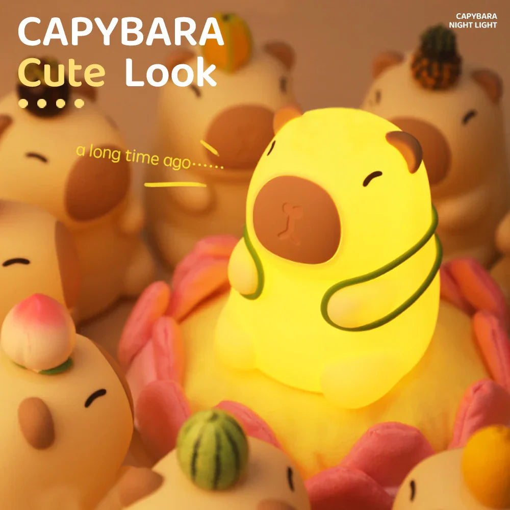 Silicone Capybara Night Light - Dimmable Warm White & RGB, Rechargeable