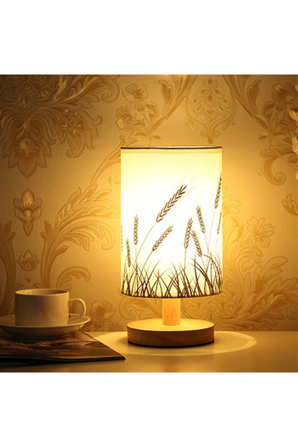 Linen and Wood Table Lamp 10.2 x 5.1 in