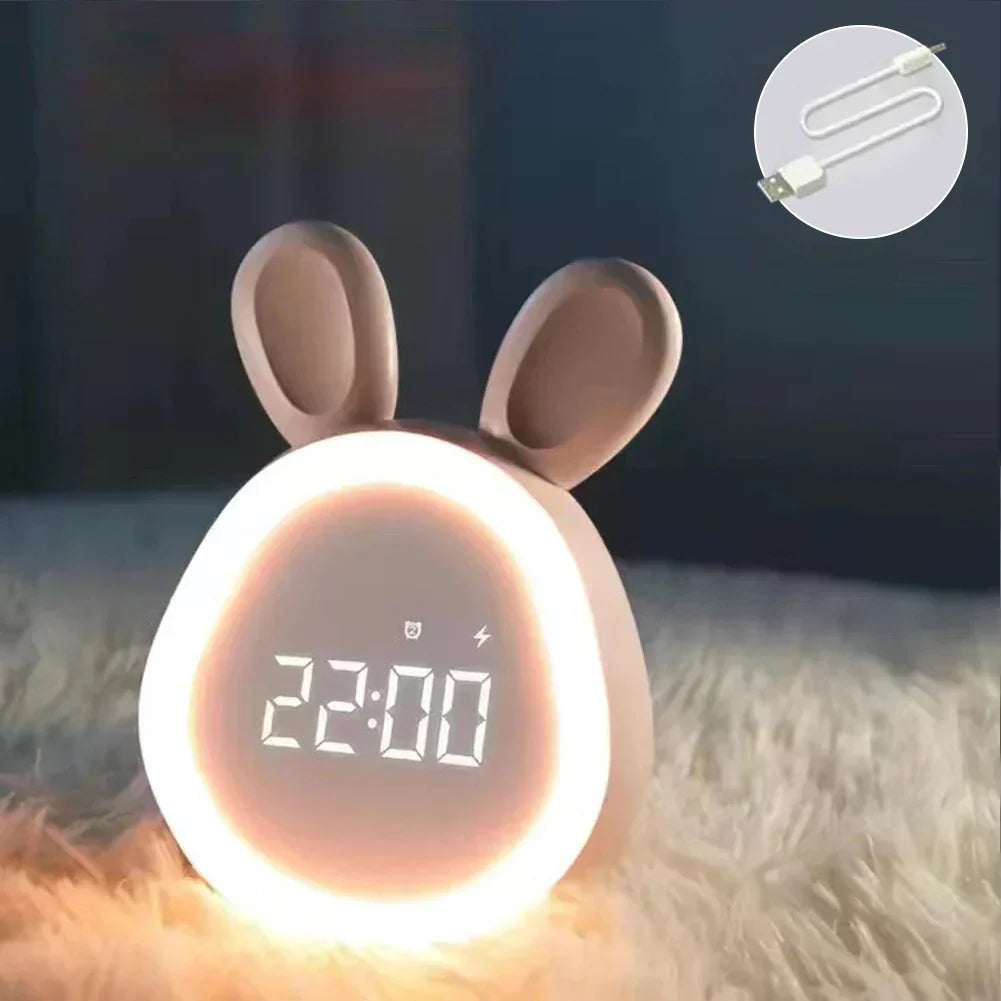 Bunny-Shaped Kids Alarm Clock with LED Display and Night Light