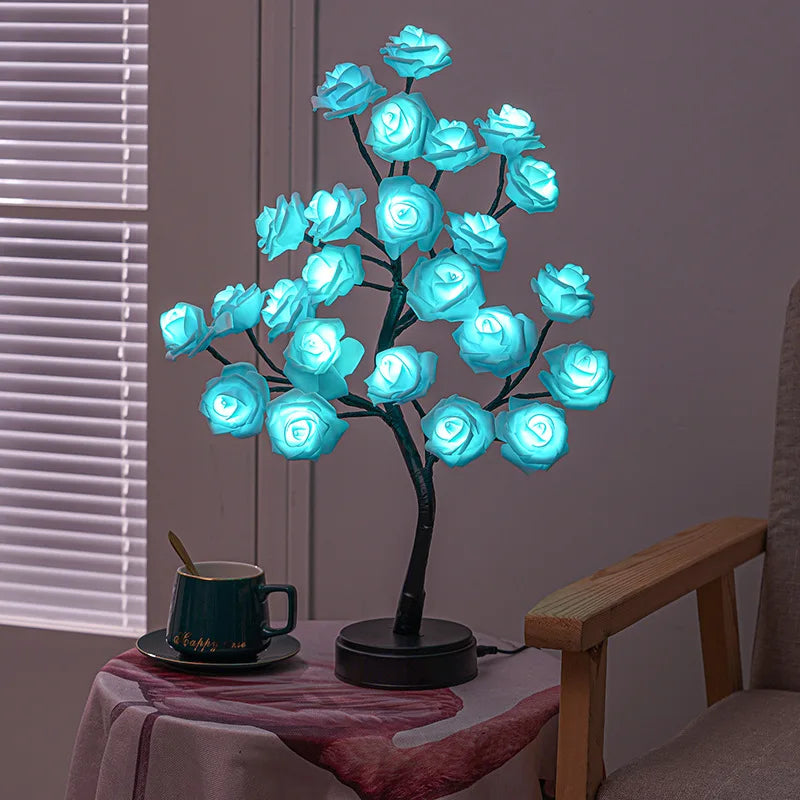 RGB Rose Flower Table Lamp with 24 LED Lights - USB & Battery Operated Fairy Night Light