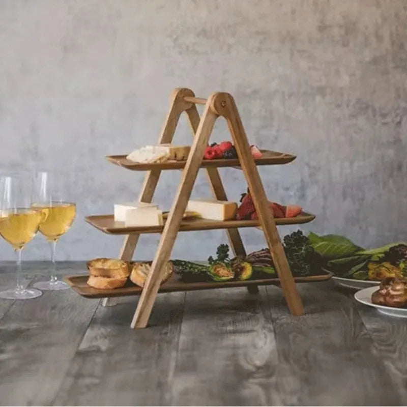3-Tier Wooden Serving Tray Stand for Cakes and Appetizers