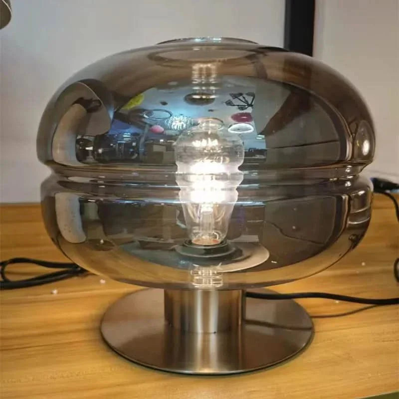 Scandinavian Glass Table Lamp in Clear, Smoke Grey, or Cognac