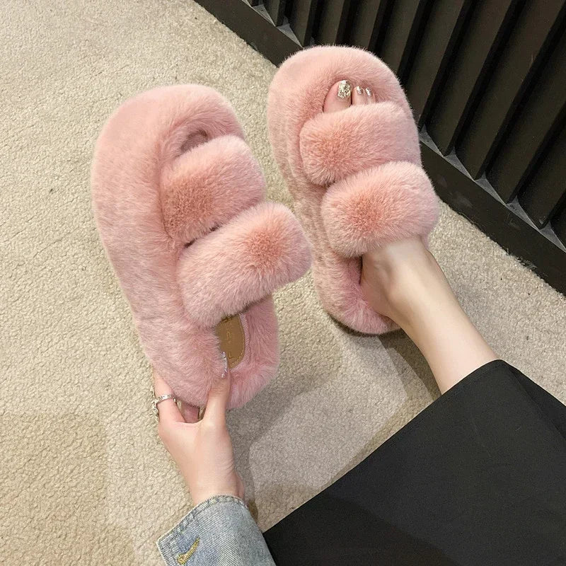 Soft Plush High Heel Slippers for Women