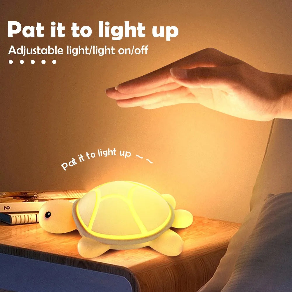 Cute Turtle LED Night Light - Soft Silicone, Color Changing, USB-C Rechargeable