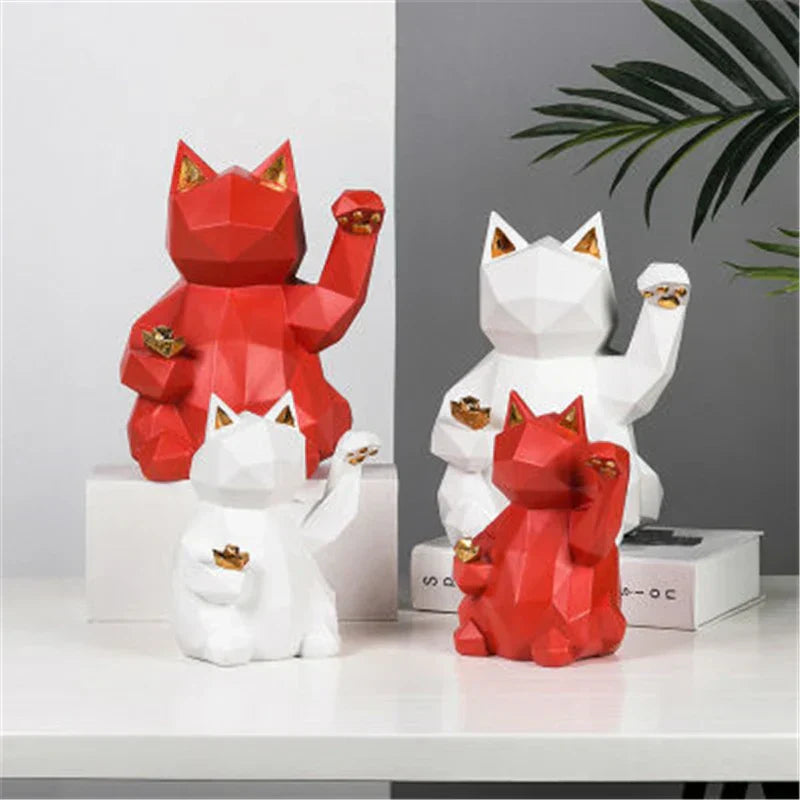 Nordic Style Geometric Lucky Cat Figurine