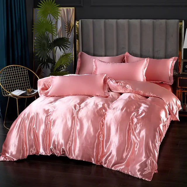 Premium Silk Satin Bedding Set with Duvet Cover and Pillowcases